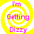 Yellow spiral background with pink text reading 'I'm Getting Dizzy' in four , each showing a different frame of the animation