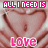 Pixelated image with pink text reading 'ALL I NEED IS' at top and 'LOVE' at bottom, over mirrored heart-shaped hands forming a central heart shape.