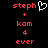 Red pixelated text 'steph' with a white heart symbol, plus 'kom 4 ever' below on black background.