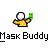 Animated contact sheet of 12 frames showing a yellow stick figure character with white head and green mask performing actions like holding a phone, moving, and glitching across multiple states.