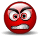 Red circular icon with angry expression showing varying mouth shapes and eye positions across four of five icons each
