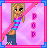 Pixel art of a blonde girl in pink and blue top with dark pants, holding a pink object against purple background; text 'POP' vertically on left, 'STAR' horizontally on right.
