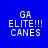 Blue background with white pixelated text reading "GA ELITE!!! CANES" in four identical arranged in a