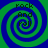 Four identical spiral patterns in blue and green with 'rock And roll' text overlaid on each, arranged in a on a solid green background