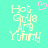 Pixelated text 'Hot Guys Are Yummy' in light yellow on cyan background with a pink heart symbol above the text.