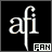 A 48x48 pixel animated contact sheet showing six frames of a black-and-white AFI logo animation with "FAN" text in the bottom-right corner, each frame displaying subtle variations in the logo's anti-aliased edges and transparency.