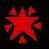 A static pixelated icon featuring a red starburst shape with six triangular extensions against a dark multicolored background.