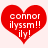 Red heart-shaped icon with white pixelated text reading 'connor', 'ilyssm!!', and 'ily!' stacked vertically.