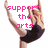 Two identical pixelated hands in a rock-on gesture with pink text overlays reading 'support the arts' and 'hug a dancer' on white backgrounds.