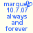 Blue pixelated text on light background with 'marque' and heart symbol in first frame, changing to 'marguez' in second frame while other text remains.