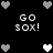Black background with white and gray pixelated hearts arranged in a pattern, featuring 'GO SOX!' text repeated four times