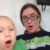 Two people with open mouths appear in a pixelated close-up; one wears glasses and a dark shirt with green and white patterns, the other is bald.