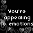 Black background with white pixelated text and grayscale heart-shaped icons floating vertically.