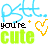 A contact sheet of 11 animated frames showing a repeating pattern with 'psst' text, hearts, and 'you're cute' phrases in blue, black, green, and yellow colors on white background.