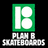 Green square icon with white 'B' and two circles, below text 'PLAY RE SKATEBOARDS', yellow 'rock!!' text on black background.