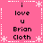 Pink background with white dotted and dashed borders, four identical text blocks arranged in a containing 'i love u Brian Cloth' in black pixelated font