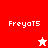 Pixelated icon with red and white sections, displaying "FreyoT5" text and star symbols in different color states.
