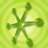 Green starburst shape with six arms on light green radial gradient background, static pixelated rendering.