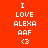 Red background with white text reading "I LOVE ALEXA AAF <3" arranged in a , where blue rectangles highlight different of the text
