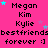 Pixelated text and star icons on a bright pink background with repeated names and phrases.