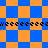 Blue and orange pixelated checkered pattern with black text reading 'Weeeeeee' repeated horizontally across the image.