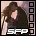 A pixelated image of a person with long brown hair wearing dark clothing, positioned under the text "SFP" in white block letters on a black background.