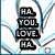 Pixelated static icon with stacked text blocks reading 'HA YOU LOVE HA' over a white background with blue and gray diagonal lines.