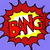 A pixelated comic-style explosion graphic with bold red text "BANG" on a yellow burst, surrounded by red jagged edges against a light purple background.