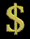 Animated contact sheet of dollar sign icons in various styles and states on black background with gray borders between columns.