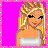 Pixel art contact sheet of a female character with blonde hair, silver top, blue jeans, and black shoes across four frames showing different poses against pink background.