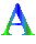 A stylized letter A with gradient color transitions between blue and green, displayed in a of twelve static frames on a gray background