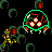 A contact sheet of 8 animated frames showing a pixel art scene with green armored creatures, red projectiles, and yellow running figures on a black background.