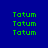 green 'Tatum' text on a blue background with cyan rectangular overlays in various positions