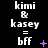 Black background with white text reading "kimi & kasey = bff" repeated in three , each containing four of identical text