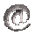 A grayscale animated sequence of a stylized @ symbol transforming through multiple abstract shapes including spirals, ovals, and curved forms against a light gray background.