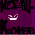 Purple cartoon character with white eyes and a wide smile, surrounded by black text on a purple background.