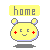 Yellow cartoon head with rounded ears, red plus signs on cheeks, and a smiling mouth under 'home' text in yellow rectangle.