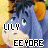 Eeyore's face with changing mouth expressions and heart symbols above text reading 'LILI' and 'EE YORE', set against a yellow background