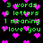 Pixelated green text on black background with pink hearts, displaying '3 words 8 letters 1 meaning i love you' in multiple repeated arrangements.