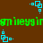 Brown background with repeating cyan square patterns and green pixelated text reading "mireygyirm" in two horizontal bands.
