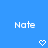 Blue background with repeated white 'Nate' text and pixelated heart or arrow symbols in a