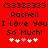Red background with black text reading 'Rachel! I Love You So Much!' and five white/pink hearts, repeated twice in a