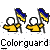 Pixelated character in yellow uniform holding blue-and-yellow flag, displayed across showing sequential motion
