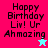Pixelated birthday message with 'Happy Birthday Liv! Ur Ahmazing' text and a star icon, displayed on a split background of pink, purple, and cyan.