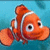 A pixelated orange clownfish with white stripes swims against a blue background, next to large light-blue text reading "NEM."