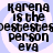 Four identical pixelated text on a light blue background with white circular patterns, each displaying 'karena is the bestest person eva' in black block letters