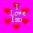 Pixelated red hearts and white text 'I Love I 9D' on a bright pink background with animated heart movement.