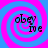 Four identical display a blue and pink spiral background with the text 'obey me' in black pixelated font