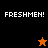 Four display 'FRESHMEN!' text with pixelated stars; top-left and bottom-right have orange stars, top-right and bottom-left have black stars