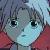 Pixelated close-up of a character with light blue skin, dark eyes, and short dark hair, wearing a red garment against a muted background.
